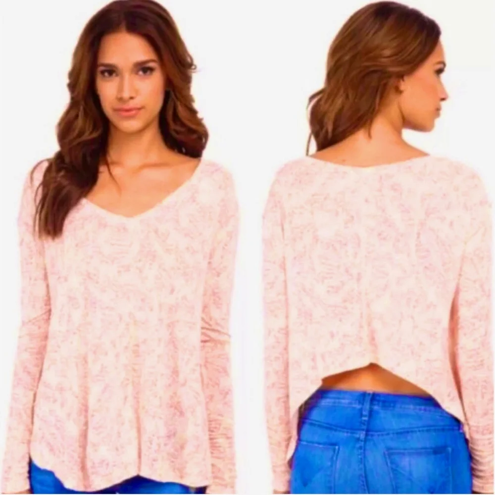 Free People Sahara print top peachy coral SP oversized Flowy Boho festival NWT